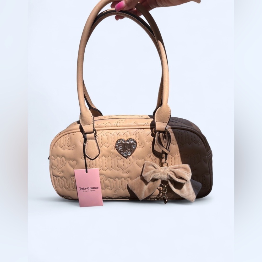 Juicy Couture NWT Lovely Girl Pecan Brown Satchel Bow Heart Bag w/ Charm 🤎 - Picture 2 of 14